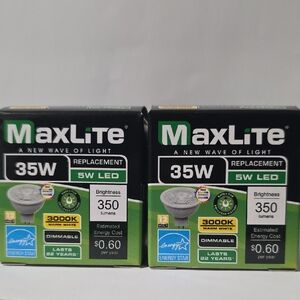 MaxLite 35W replacement 5W LED bulbs. 350 lumens 3000k Warm White. Set Of 2